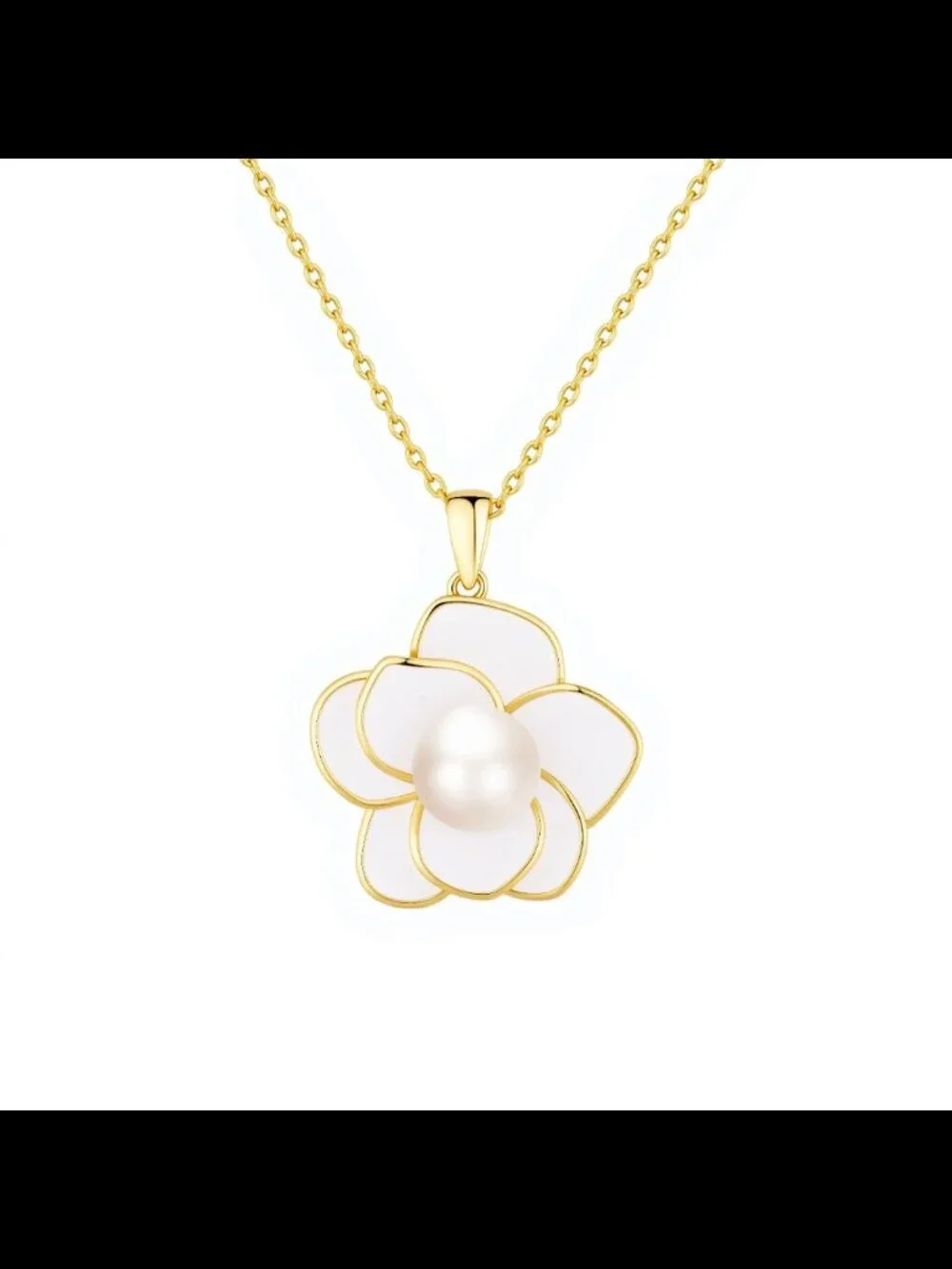 Gold Plated Camellia Necklace Pendant Pearl